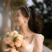 新娘头饰韩式超仙水晶发箍公主耳环套装森系婚纱礼服配饰结婚发饰