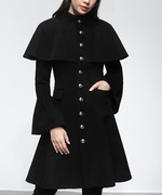 黑色复古斗篷呢子大衣潮，加厚中长款羊毛呢外套，秋冬季女装2023