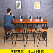 铁艺家用吧台桌实木长条高脚桌酒吧桌简约靠墙小水吧台咖啡厅桌椅