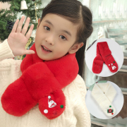上海故事女秋冬季毛毛围脖仿獭兔毛保暖大红色儿童圣诞节毛领围巾