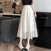 2024A字雪纺蛋糕裙半身裙子女士夏季超仙森系小个子白色半裙
