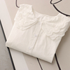 春季上衣日系双层镂空刺绣娃娃，领衬衫白色甜美宽松衬衣女