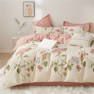 春夏纯棉全棉100四件套花卉被套床单双人床笠款1.8m床上用品4被罩