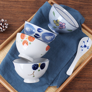 日式系吃米饭碗4.5寸和风餐具高脚手绘微波家用创意青花瓷小碗