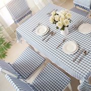 格子餐桌布椅垫套装长方形家用田园，布艺防水餐桌，椅子套罩现代简约