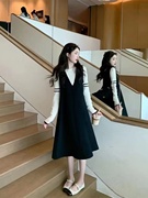 孕妇装2024秋冬韩版时尚宽松减龄假两件长袖针织中长款连衣裙