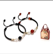 红黑玛瑙编织绳手绳可调节高级感简约小众，设计复古男女情侣手链