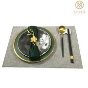 绿色金边玻璃盘子 中式餐盘复古套装样板间餐具摆台组合餐厅套装