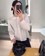 H13512560韩国东大门24新可爱娃娃领蕾丝拼接纯色长袖衬衫