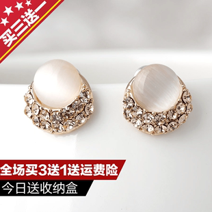 耳钉女纯银气质s925猫眼石镶钻耳环，日韩国时尚，耳扣防过敏耳饰品潮