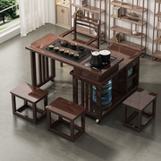阳台旋转茶桌家用可移动小型茶台多功能茶几套装实木喝茶桌椅组合