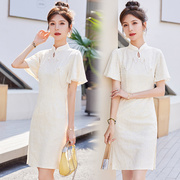 2024春夏新中式国风复古年轻款连衣裙高端气质少女小个子白色裙子