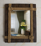 欧式浴室镜美式田园风格复古仿木造型壁挂装饰洗手台卫浴化妆镜子