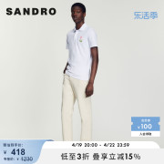 SANDRO Outlet男装法式休闲刺绣白色翻领短袖POLO衫SHPTS01141