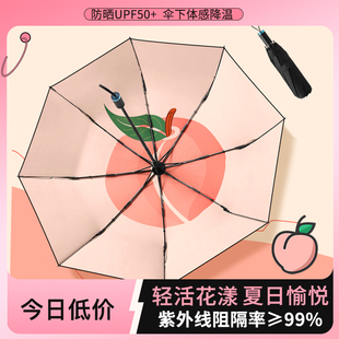 双层黑胶遮阳伞蕉防晒防紫外线，下女焦三折太阳伞晴雨两用下果趣伞