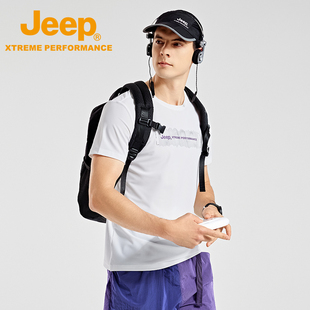 Jeep吉普2024冰感透气T恤男夏季防晒美式上衣白色宽松短袖衫
