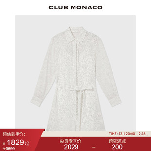 100%桑蚕丝CLUB MONACO女装甜美波点宽松衬衫连衣裙