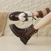 羊皮毛一体雪地靴女真皮厚底大棉鞋，坡跟松糕底厚毛马丁靴保暖短靴