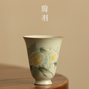 秘黄汝窑主人杯单杯个人专用功夫茶具高端中式复古陶瓷茶杯品茗杯