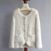 2023款韩版进口小兔毛编织皮草外套圆领廓形双面加密编织兔毛大衣