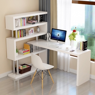 旋转电脑桌转角一体家用办公桌子写字台组合书架，书柜简约简易书桌