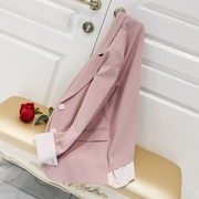 西装外套女2021春秋韩版时尚设计假两件粉色长袖小西服女上衣