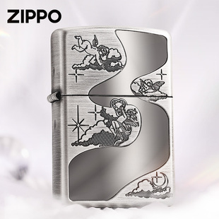 zippo打火机古银拉丝蚀刻微纳光学纹理天使梦乐园