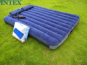 送充气泵 双枕头INTEX-68765豪华深蓝条纹双人加大充气床垫气垫床