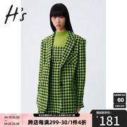 hs奥莱冬季女装商场，同款绿色格子高级棋盘，格中长款西装外套