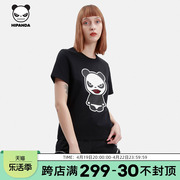 Hipanda你好熊猫设计潮牌熊猫女款熊猫红唇钻款休闲短袖T恤