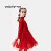 断码直降棉叔叔女童年，衣红色连衣裙羊毛混纺，网纱裙子新年装
