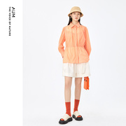 诗意旅行AUM噢姆23夏季活力橘色POLO领收腰衬衫式外套女