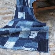 库boro褴褛蓝染拼布布料缝纫机缝制乞丐服复古做旧水洗棉麻布料销