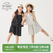 日本LIVHEART儿童印花吊带衫短裤套装女童大童休闲运动两件套夏季