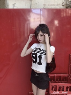 ROUGE DIAMOND美式chill/韩国原厂badblood字母印花短袖修身T恤
