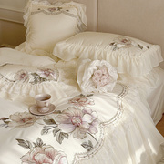 法式蕾丝边床品刺绣，被套全棉140s长绒棉纯棉，四件套公主田园风床单