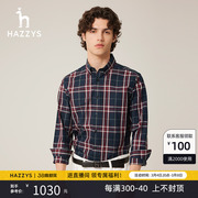 hazzys哈吉斯(哈吉斯)秋季男士上衣格纹保暖长袖衬衫，外套男休闲棉衬衣