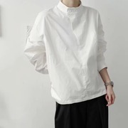 禁欲系男士白色衬衫男设计感小众上衣服高级感冷淡风立领韩版衬衣
