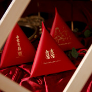 喜糖盒2021创意，结婚三角喜糖盒子红色中式婚礼，糖盒中国风纸盒