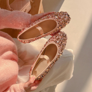 2024年甜美粉色水钻亮片，浅口女鞋圆头，百搭套脚芭蕾舞平底单鞋