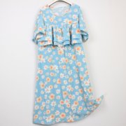 夏季女士短袖人造棉睡裙绵绸，防凸点家居裙，双层荷叶睡衣棉绸裙子