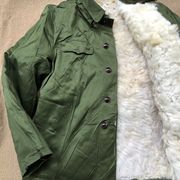 老式65式军绿色羊皮袄长袖羊毛皮毛一体棉袄冬季防寒皮衣可拆卸洗