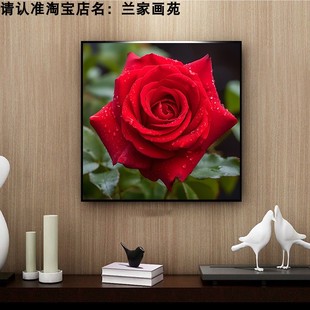 高清卧室床头红玫瑰花，挂画客厅沙发方形花卉，装饰画美容店墙壁饰画