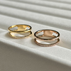 简约时尚网红双层排钻锆石戒指，钛钢18k玫瑰金彩金(金彩金，)不掉色食指环女