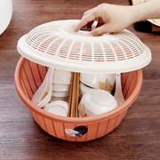 厨房碗筷收纳篮子塑料篮带盖水果蔬菜篮，置物篮滤水筛沥水篮洗菜篮