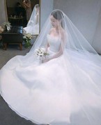 韩式简约裸纱新娘结婚礼婚纱头纱，超长5米8米10米拖尾素纱软纱