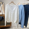 日系白色圆点镂空长袖毛衣v领简洁单排扣上衣，时尚休闲洋气d￥13
