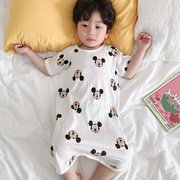 儿童睡衣连体夏季男童短袖，睡袍宝宝薄款女童卡通，睡裙防踢被竹纤维
