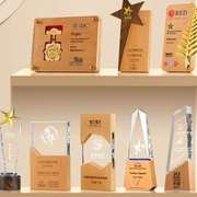 实木质水晶奖杯定制创意木头，彩印奖牌制作企业，团队公司年会颁奖品