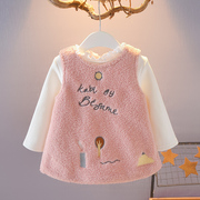 韩版0-1-2-3岁女宝宝秋冬装女童，加厚套装背心裙两件套婴幼儿衣服